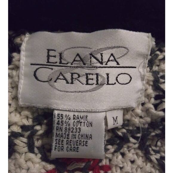 Elana Carello Cream Diamond Print Zip Front Faux Fur Collar Grandma Cardigan Med - Picture 3 of 9
